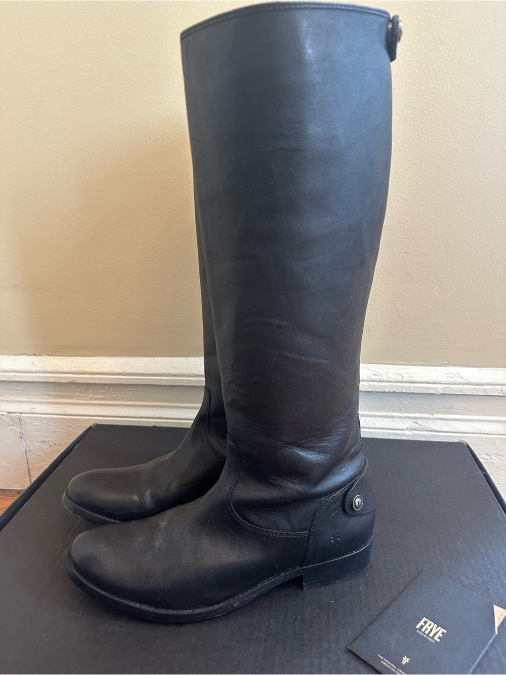 Frye Melissa Button Back Zip Black Leather Riding Boots Sz 8 Classic Tall Equest - Picture 7 of 14